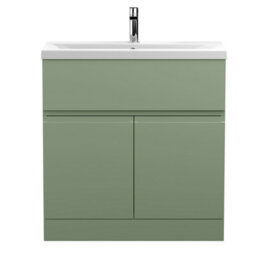 Hudson Reed Urban Satin Green Floor Standing 2 Door 1 Drawer Vanity Unit And Basin With Silent Close, 850 X 810 X 390 - thumbnail 1