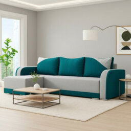 Modern Arizona Fabric Corner Sofa Bed Turquoise And Light Grey Upholstery With Storage And Reversible Left Or Right - thumbnail 1