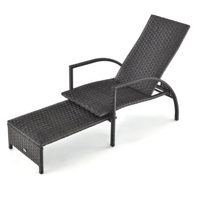 Costway Patio Wicker Recliner Outdoor Adjustable Rattan Lounge Chair W/ Ottoman - image 1