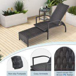 Costway Patio Wicker Recliner Outdoor Adjustable Rattan Lounge Chair W/ Ottoman - thumbnail 9