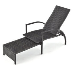 Costway Patio Wicker Recliner Outdoor Adjustable Rattan Lounge Chair W/ Ottoman - thumbnail 1