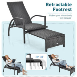Costway Patio Wicker Recliner Outdoor Adjustable Rattan Lounge Chair W/ Ottoman - thumbnail 6