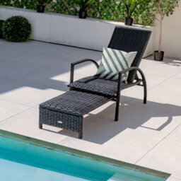 Costway Patio Wicker Recliner Outdoor Adjustable Rattan Lounge Chair W/ Ottoman - thumbnail 3