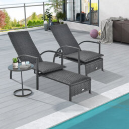 Costway Patio Wicker Recliner Outdoor Adjustable Rattan Lounge Chair W/ Ottoman - thumbnail 5
