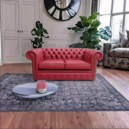 Chesterfield 2 Seater Shelly Poppy Red Leather Sofa Settee Bespoke In Classic Style - thumbnail 2