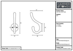 Hammer and Tongs Hammer & Tongs Hat & Coat Hook - W25mm X H80mm - Black - thumbnail 4