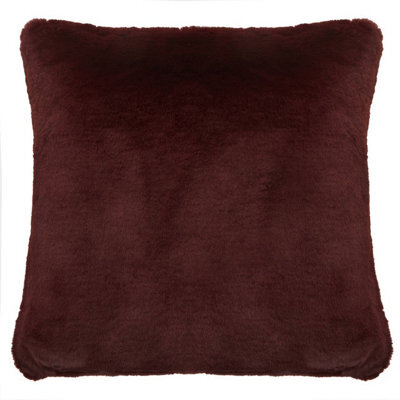 Orsina Red Wine Square Faux Fur Cushion, Soft Feather Filled Cushion For Sofa And Bed, Luxurious Plush Cushion - image 1