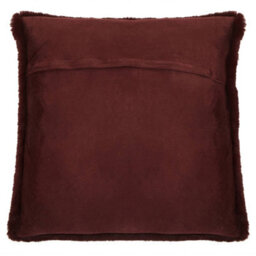 Orsina Red Wine Square Faux Fur Cushion, Soft Feather Filled Cushion For Sofa And Bed, Luxurious Plush Cushion - thumbnail 3