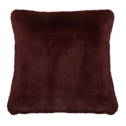 Orsina Red Wine Square Faux Fur Cushion, Soft Feather Filled Cushion For Sofa And Bed, Luxurious Plush Cushion - thumbnail 2