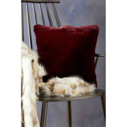 Orsina Red Wine Square Faux Fur Cushion, Soft Feather Filled Cushion For Sofa And Bed, Luxurious Plush Cushion - thumbnail 4