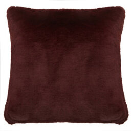 Orsina Red Wine Square Faux Fur Cushion, Soft Feather Filled Cushion For Sofa And Bed, Luxurious Plush Cushion