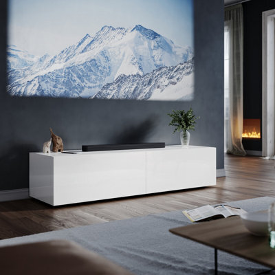 Elegant Floating Tv Stand Cabinet, White Wall-Mounted Tv Unit With Drop-Down Door, 140X40X30Cm - image 1