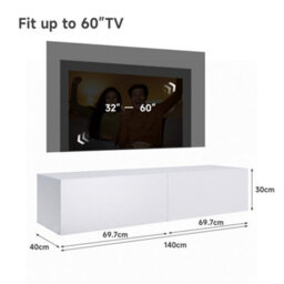 Elegant Floating Tv Stand Cabinet, White Wall-Mounted Tv Unit With Drop-Down Door, 140X40X30Cm - thumbnail 9