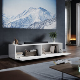 Elegant Floating Tv Stand Cabinet, White Wall-Mounted Tv Unit With Drop-Down Door, 140X40X30Cm - thumbnail 2