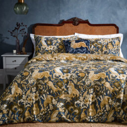Paoletti Harewood Animal 100% Cotton Duvet Cover Set, Single, Blue