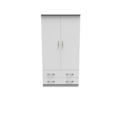 Hampshire Wide 2 Drawer Double Wardrobe In White Matt (Ready Assembled) - image 1