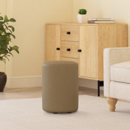 Truffle Light Brown Faux Leather Round Stool  Handmade Uk By Footstools Direct