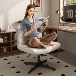 Beige Swivel Accent Chair Ergonomic Home Office Desk Chair - thumbnail 4