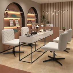 Beige Swivel Accent Chair Ergonomic Home Office Desk Chair - thumbnail 3
