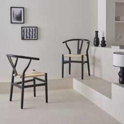 Sweeek - Set Of Two Vintage Black Rubberwood Chairs With Rope Seat And Rounded Backrest - thumbnail 6