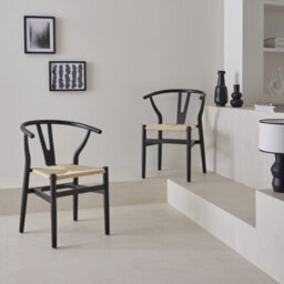Sweeek - Set Of Two Vintage Black Rubberwood Chairs With Rope Seat And Rounded Backrest - thumbnail 5