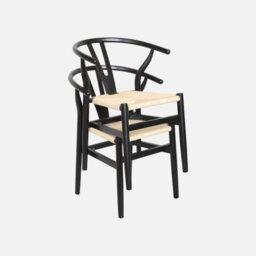Sweeek - Set Of Two Vintage Black Rubberwood Chairs With Rope Seat And Rounded Backrest - thumbnail 3