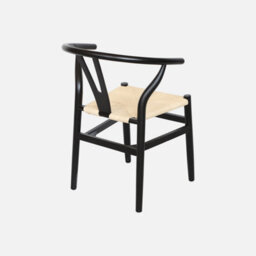 Sweeek - Set Of Two Vintage Black Rubberwood Chairs With Rope Seat And Rounded Backrest - thumbnail 2