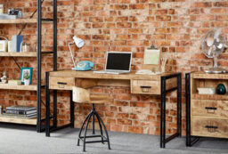 Kingwood Industrial Vintage Up-Cycled Style Solid Wood & Metal 2 Drawers Computer Table - thumbnail 2