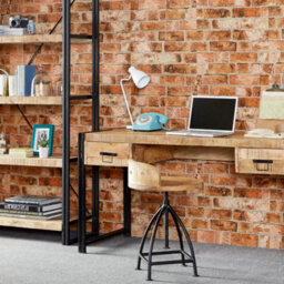 Kingwood Industrial Vintage Up-Cycled Style Solid Wood & Metal 2 Drawers Computer Table - thumbnail 6