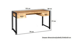Kingwood Industrial Vintage Up-Cycled Style Solid Wood & Metal 2 Drawers Computer Table - thumbnail 4