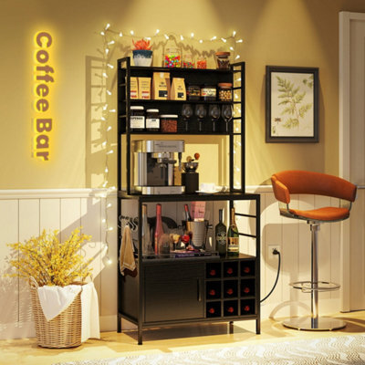 Coffee Bar Cabinet W Heavy-Duty Metal Frame Black Bakers Rack - image 1