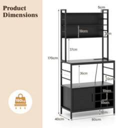 Coffee Bar Cabinet W Heavy-Duty Metal Frame Black Bakers Rack - thumbnail 2