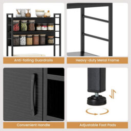 Coffee Bar Cabinet W Heavy-Duty Metal Frame Black Bakers Rack - thumbnail 5