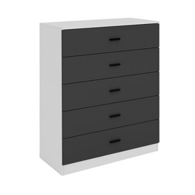 Urbnliving Height 90.5Cm 5 Drawer Wooden Bedroom Chest Cabinet Modern White Carcass And Black Drawers Wide Storage Cupboard Closet - image 1