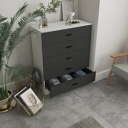 Urbnliving Height 90.5Cm 5 Drawer Wooden Bedroom Chest Cabinet Modern White Carcass And Black Drawers Wide Storage Cupboard Closet - thumbnail 3