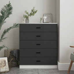 Urbnliving Height 90.5Cm 5 Drawer Wooden Bedroom Chest Cabinet Modern White Carcass And Black Drawers Wide Storage Cupboard Closet - thumbnail 2