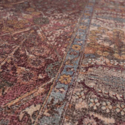 Loomed Vintage Design Cotton Chenille Rug Burgundy Gold Beige Machine Washable 80Cm X 300Cm - thumbnail 5