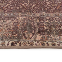 Loomed Vintage Design Cotton Chenille Rug Burgundy Gold Beige Machine Washable 80Cm X 300Cm - thumbnail 3