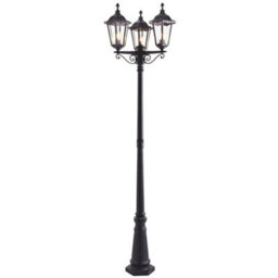Outdoor Lantern Lamp Post Matt Black & Glass 2.3M Tall 3 Light Garden Bollard
