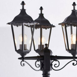 Outdoor Lantern Lamp Post Matt Black & Glass 2.3M Tall 3 Light Garden Bollard - thumbnail 3