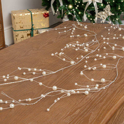 Melody Maison Set Of 2 Silver Wire & Pearl Christmas Garland Decorations - 117Cm - image 1