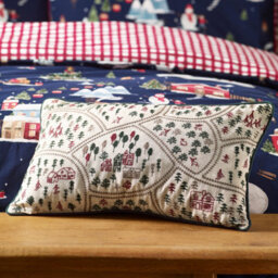 Catherine Lansfield Christmas Ski Village Embroidered 30X50Cm Cushion Natural
