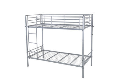 Mattress Guru Lynton Silver Metal 3Ft Bunk Bed With Mesh Base And Guardrail, Splits Into 2 Singles - image 1