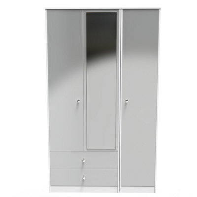 Taunton Triple Mirror Wardrobe With 2 Drawers In White (Ready Assembled) - image 1