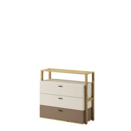 Arte Lenny 06 Chest Of Drawers In Oak Artisan & Beige - 980mm X 900mm X 400mm - Elegant Storage Solution With Open Compartment - thumbnail 1