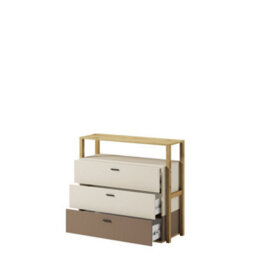 Arte Lenny 06 Chest Of Drawers In Oak Artisan & Beige - 980mm X 900mm X 400mm - Elegant Storage Solution With Open Compartment - thumbnail 2