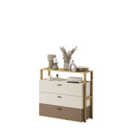 Arte Lenny 06 Chest Of Drawers In Oak Artisan & Beige - 980mm X 900mm X 400mm - Elegant Storage Solution With Open Compartment - thumbnail 3