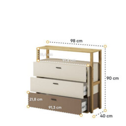 Arte Lenny 06 Chest Of Drawers In Oak Artisan & Beige - 980mm X 900mm X 400mm - Elegant Storage Solution With Open Compartment - thumbnail 4