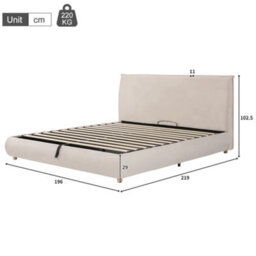 Modernluxe 6Ft Super King Bed, 180X200Cm, Ottoman Bed, With Tall Padded Headboard & Solid Wooden Legs, Velvet, Cream - thumbnail 4