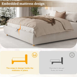 Modernluxe 6Ft Super King Bed, 180X200Cm, Ottoman Bed, With Tall Padded Headboard & Solid Wooden Legs, Velvet, Cream - thumbnail 6